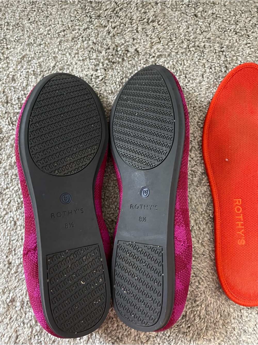 Rothy's Pink/Magenta Slip-On Flats with Orange Insoles - Picture 3 of 3